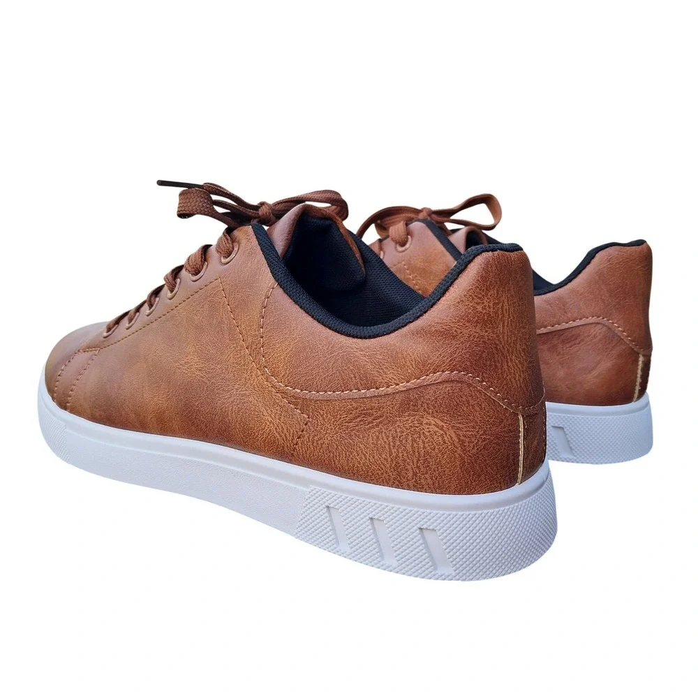 Mañalun Mens‎ Brown Faux Leather Low Top Sneakers Lace Up Casual Shoes EU46